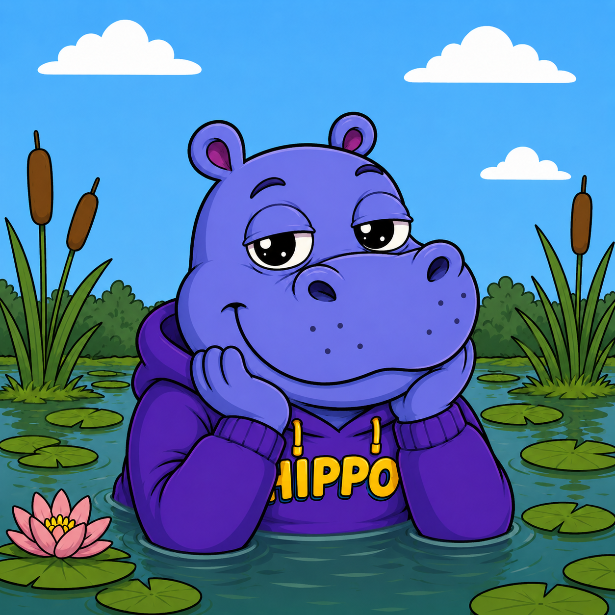 $HIPPO relaxing in a lily pond